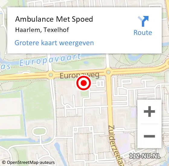 Locatie op kaart van de 112 melding: Ambulance Met Spoed Naar Haarlem, Texelhof op 5 mei 2024 18:55