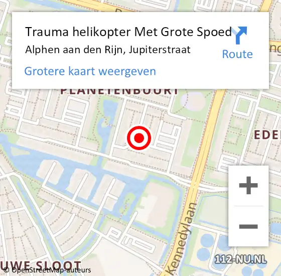 Locatie op kaart van de 112 melding: Trauma helikopter Met Grote Spoed Naar Alphen aan den Rijn, Jupiterstraat op 5 mei 2024 18:56