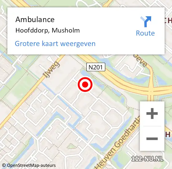 Locatie op kaart van de 112 melding: Ambulance Hoofddorp, Musholm op 5 mei 2024 19:01