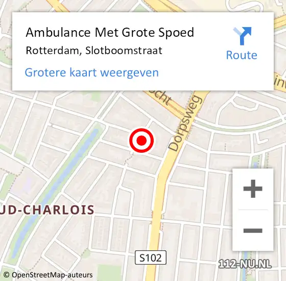 Locatie op kaart van de 112 melding: Ambulance Met Grote Spoed Naar Rotterdam, Slotboomstraat op 5 mei 2024 19:03