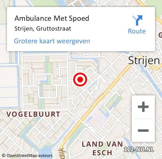 Locatie op kaart van de 112 melding: Ambulance Met Spoed Naar Strijen, Gruttostraat op 5 mei 2024 19:04