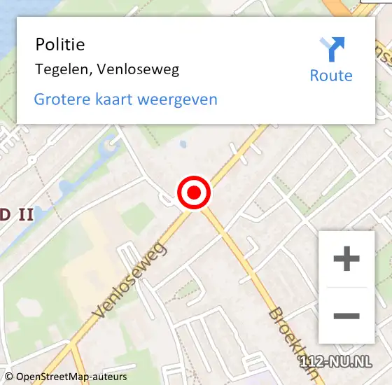 Locatie op kaart van de 112 melding: Politie Tegelen, Venloseweg op 5 mei 2024 19:04