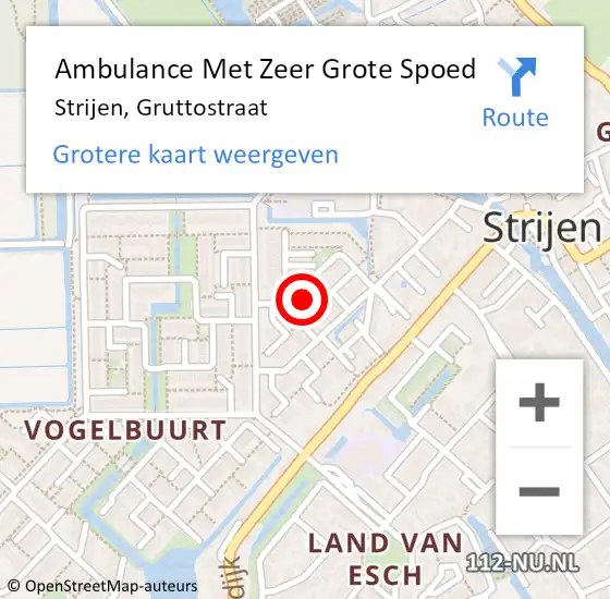 Locatie op kaart van de 112 melding: Ambulance Met Zeer Grote Spoed Naar Strijen, Gruttostraat op 5 mei 2024 19:07