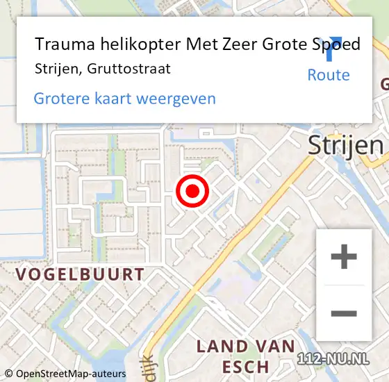 Locatie op kaart van de 112 melding: Trauma helikopter Met Zeer Grote Spoed Naar Strijen, Gruttostraat op 5 mei 2024 19:09