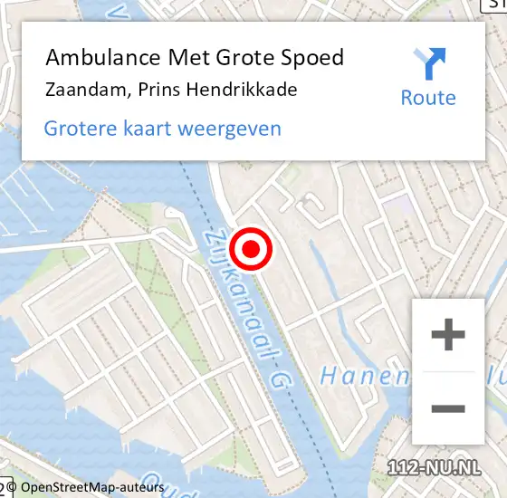 Locatie op kaart van de 112 melding: Ambulance Met Grote Spoed Naar Zaandam, Prins Hendrikkade op 5 mei 2024 19:33