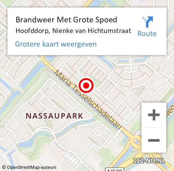 Locatie op kaart van de 112 melding: Brandweer Met Grote Spoed Naar Hoofddorp, Nienke van Hichtumstraat op 5 mei 2024 19:43