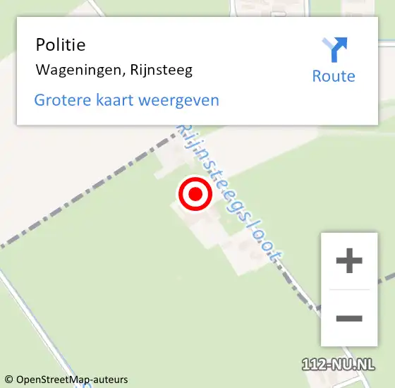 Locatie op kaart van de 112 melding: Politie Wageningen, Rijnsteeg op 5 mei 2024 20:00