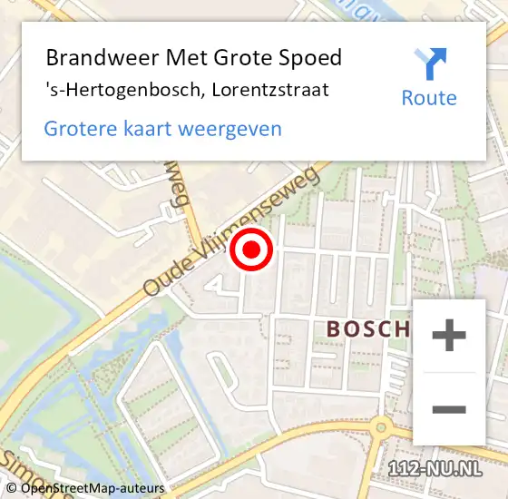 Locatie op kaart van de 112 melding: Brandweer Met Grote Spoed Naar 's-Hertogenbosch, Lorentzstraat op 5 mei 2024 20:05