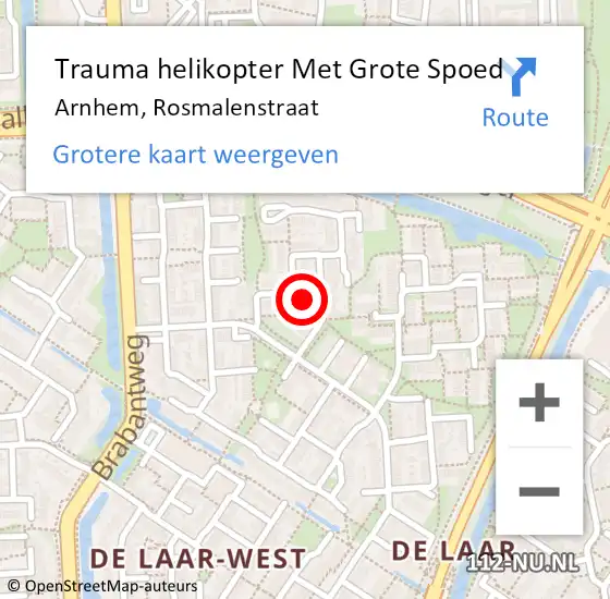 Locatie op kaart van de 112 melding: Trauma helikopter Met Grote Spoed Naar Arnhem, Rosmalenstraat op 5 mei 2024 20:30