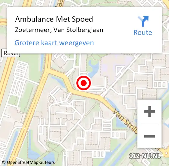 Locatie op kaart van de 112 melding: Ambulance Met Spoed Naar Zoetermeer, Van Stolberglaan op 5 mei 2024 20:35