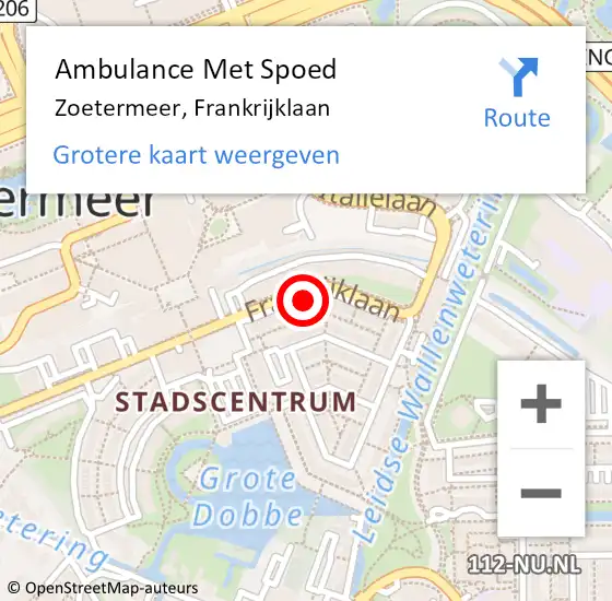 Locatie op kaart van de 112 melding: Ambulance Met Spoed Naar Zoetermeer, Frankrijklaan op 5 mei 2024 20:40