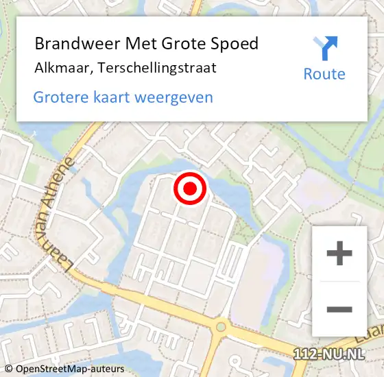 Locatie op kaart van de 112 melding: Brandweer Met Grote Spoed Naar Alkmaar, Terschellingstraat op 5 mei 2024 20:43