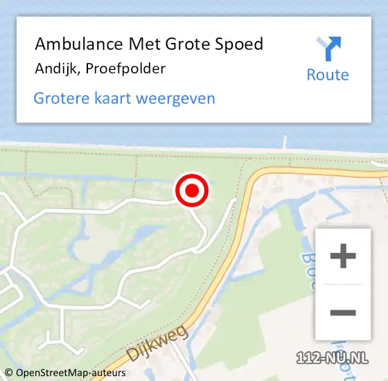 Locatie op kaart van de 112 melding: Ambulance Met Grote Spoed Naar Andijk, Proefpolder op 5 mei 2024 20:44