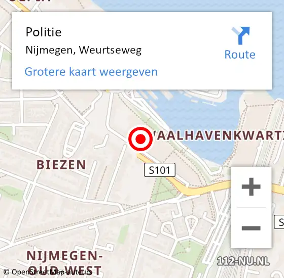 Locatie op kaart van de 112 melding: Politie Nijmegen, Weurtseweg op 5 mei 2024 20:47