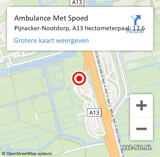 Locatie op kaart van de 112 melding: Ambulance Met Spoed Naar Pijnacker-Nootdorp, A13 hectometerpaal: 12,6 op 5 mei 2024 21:07
