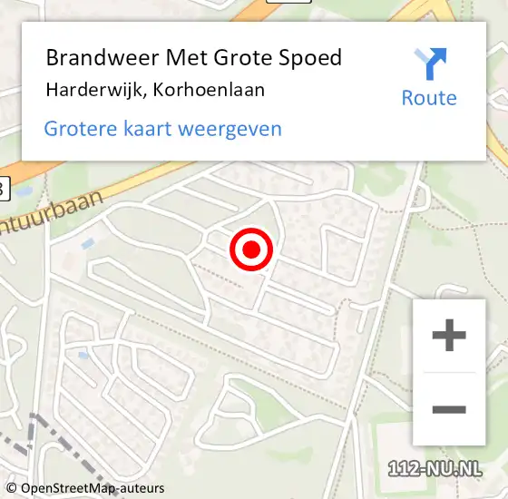 Locatie op kaart van de 112 melding: Brandweer Met Grote Spoed Naar Harderwijk, Korhoenlaan op 5 mei 2024 21:31