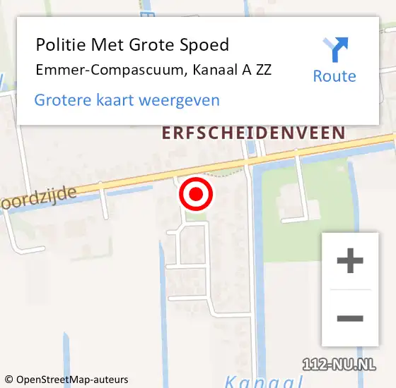 Locatie op kaart van de 112 melding: Politie Met Grote Spoed Naar Emmer-Compascuum, Kanaal A ZZ op 5 mei 2024 21:38