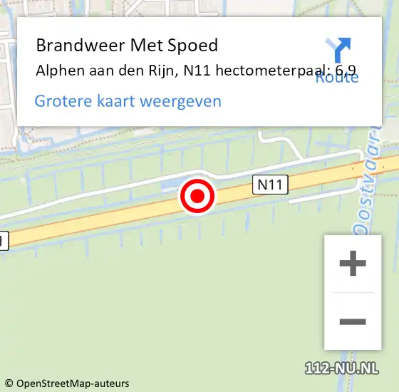 Locatie op kaart van de 112 melding: Brandweer Met Spoed Naar Alphen aan den Rijn, N11 hectometerpaal: 6,9 op 5 mei 2024 21:45