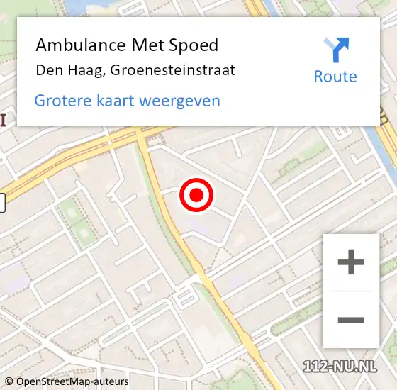 Locatie op kaart van de 112 melding: Ambulance Met Spoed Naar Den Haag, Groenesteinstraat op 5 mei 2024 21:55