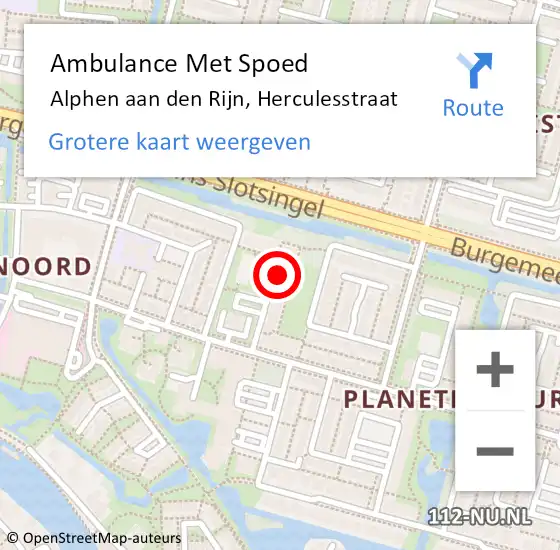 Locatie op kaart van de 112 melding: Ambulance Met Spoed Naar Alphen aan den Rijn, Herculesstraat op 5 mei 2024 22:00