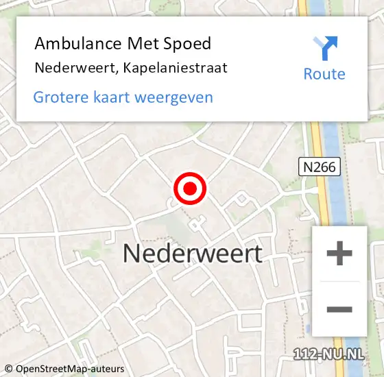 Locatie op kaart van de 112 melding: Ambulance Met Spoed Naar Nederweert, Kapelaniestraat op 5 mei 2024 22:00