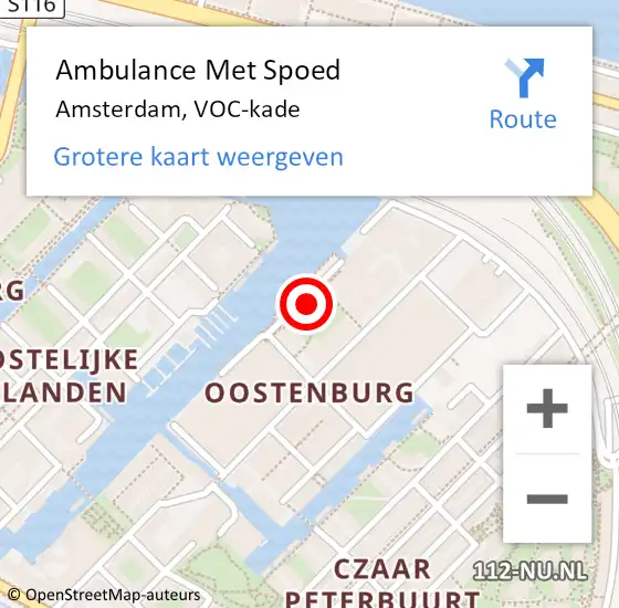 Locatie op kaart van de 112 melding: Ambulance Met Spoed Naar Amsterdam, VOC-kade op 5 mei 2024 22:16