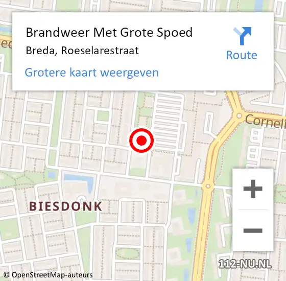 Locatie op kaart van de 112 melding: Brandweer Met Grote Spoed Naar Breda, Roeselarestraat op 5 mei 2024 22:31