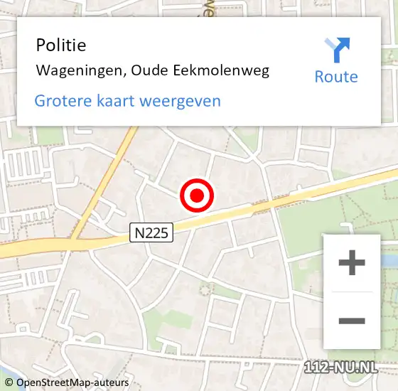 Locatie op kaart van de 112 melding: Politie Wageningen, Oude Eekmolenweg op 5 mei 2024 22:35