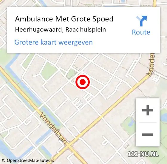 Locatie op kaart van de 112 melding: Ambulance Met Grote Spoed Naar Heerhugowaard, Raadhuisplein op 5 mei 2024 22:37