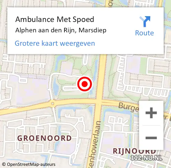 Locatie op kaart van de 112 melding: Ambulance Met Spoed Naar Alphen aan den Rijn, Marsdiep op 5 mei 2024 22:37