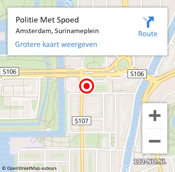 Locatie op kaart van de 112 melding: Politie Met Spoed Naar Amsterdam, Surinameplein op 5 mei 2024 22:42