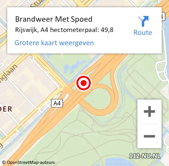 Locatie op kaart van de 112 melding: Brandweer Met Spoed Naar Rijswijk, A4 hectometerpaal: 49,8 op 5 mei 2024 23:09
