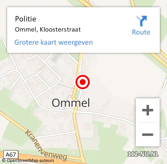 Locatie op kaart van de 112 melding: Politie Ommel, Kloosterstraat op 5 mei 2024 23:35