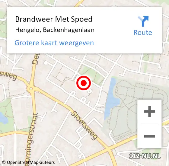 Locatie op kaart van de 112 melding: Brandweer Met Spoed Naar Hengelo, Backenhagenlaan op 6 mei 2024 00:09