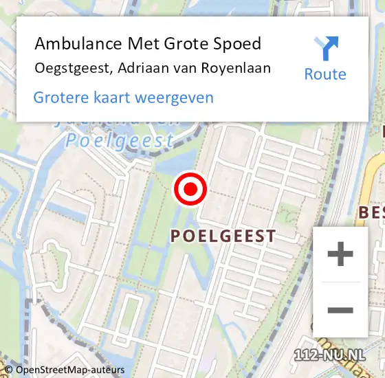 Locatie op kaart van de 112 melding: Ambulance Met Grote Spoed Naar Oegstgeest, Adriaan van Royenlaan op 6 mei 2024 00:17