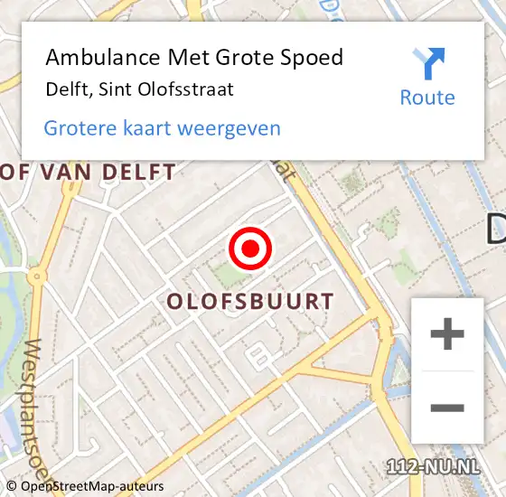 Locatie op kaart van de 112 melding: Ambulance Met Grote Spoed Naar Delft, Sint Olofsstraat op 6 mei 2024 00:25