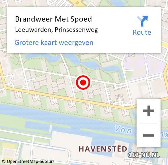 Locatie op kaart van de 112 melding: Brandweer Met Spoed Naar Leeuwarden, Prinsessenweg op 6 mei 2024 00:27