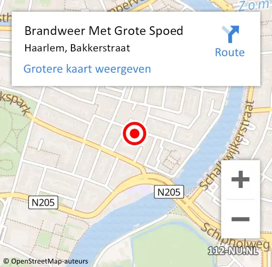 Locatie op kaart van de 112 melding: Brandweer Met Grote Spoed Naar Haarlem, Bakkerstraat op 6 mei 2024 01:13