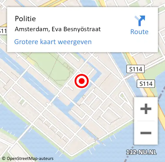 Locatie op kaart van de 112 melding: Politie Amsterdam, Eva Besnyöstraat op 6 mei 2024 01:38