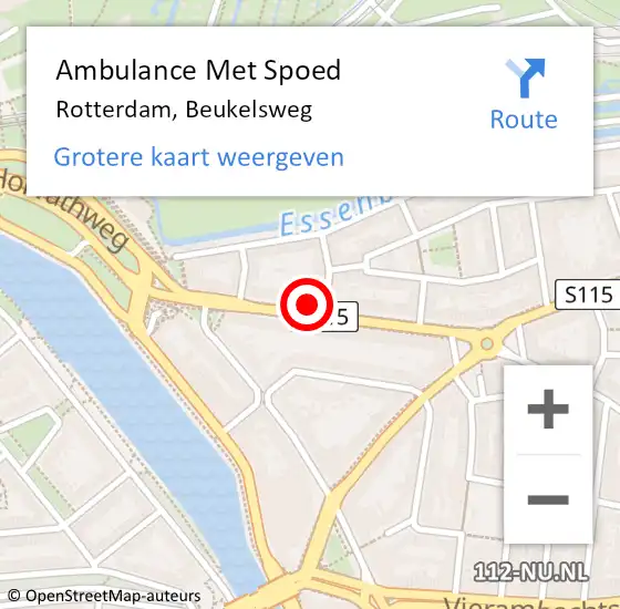 Locatie op kaart van de 112 melding: Ambulance Met Spoed Naar Rotterdam, Beukelsweg op 6 mei 2024 01:40