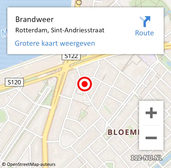 Locatie op kaart van de 112 melding: Brandweer Rotterdam, Sint-Andriesstraat op 6 mei 2024 01:40