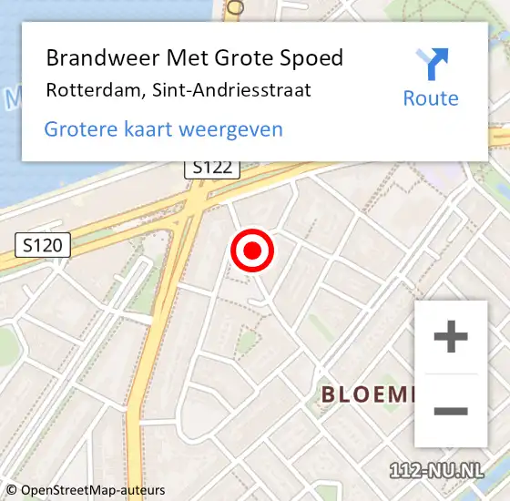 Locatie op kaart van de 112 melding: Brandweer Met Grote Spoed Naar Rotterdam, Sint-Andriesstraat op 6 mei 2024 01:40