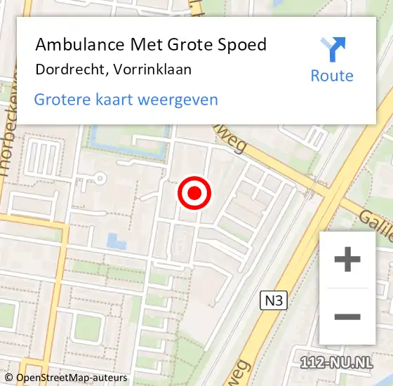 Locatie op kaart van de 112 melding: Ambulance Met Grote Spoed Naar Dordrecht, Vorrinklaan op 6 mei 2024 01:42
