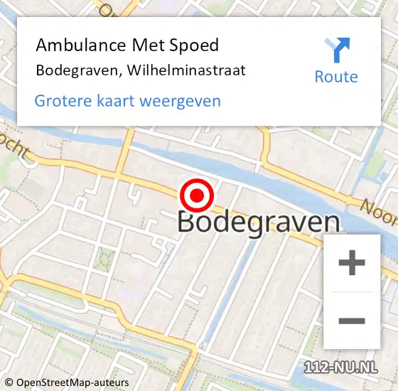 Locatie op kaart van de 112 melding: Ambulance Met Spoed Naar Bodegraven, Wilhelminastraat op 6 mei 2024 01:42