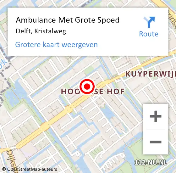 Locatie op kaart van de 112 melding: Ambulance Met Grote Spoed Naar Delft, Kristalweg op 6 mei 2024 01:56