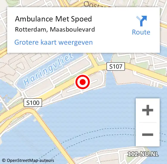 Locatie op kaart van de 112 melding: Ambulance Met Spoed Naar Rotterdam, Maasboulevard op 6 mei 2024 01:59
