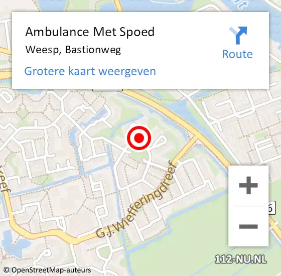 Locatie op kaart van de 112 melding: Ambulance Met Spoed Naar Weesp, Bastionweg op 6 mei 2024 02:26