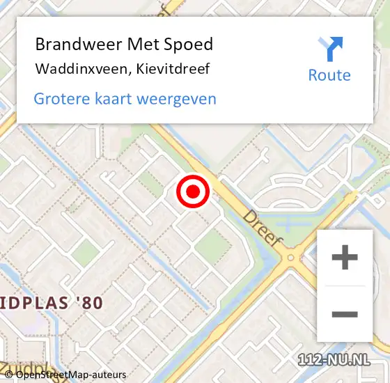 Locatie op kaart van de 112 melding: Brandweer Met Spoed Naar Waddinxveen, Kievitdreef op 6 mei 2024 03:27