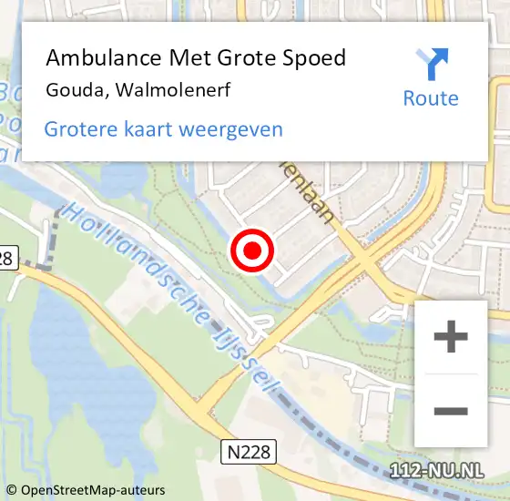 Locatie op kaart van de 112 melding: Ambulance Met Grote Spoed Naar Gouda, Walmolenerf op 6 mei 2024 03:44