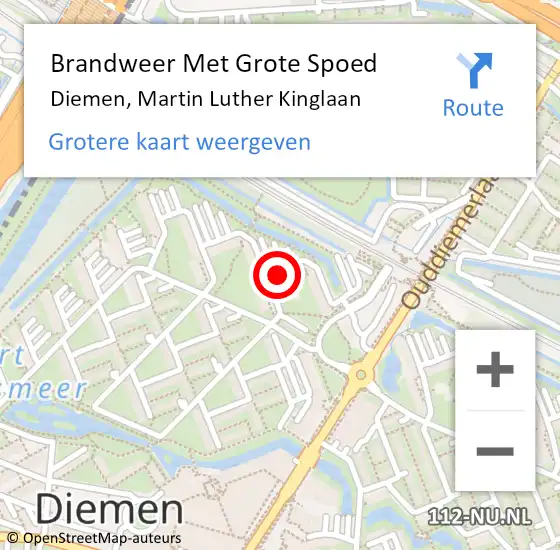 Locatie op kaart van de 112 melding: Brandweer Met Grote Spoed Naar Diemen, Martin Luther Kinglaan op 6 mei 2024 04:13